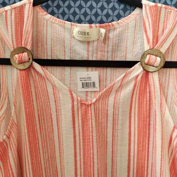 Cure Petites- Orange and white striped tank top with button detail. New. Size- S - Picture 3 of 6